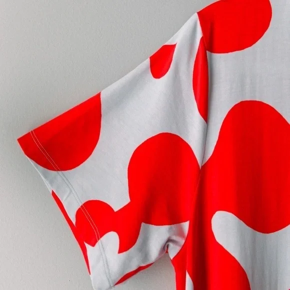 Marimekko - Bold Print - Long T Shirt Dress - Red & Light Blue - Size Large - Picture 2 of 6